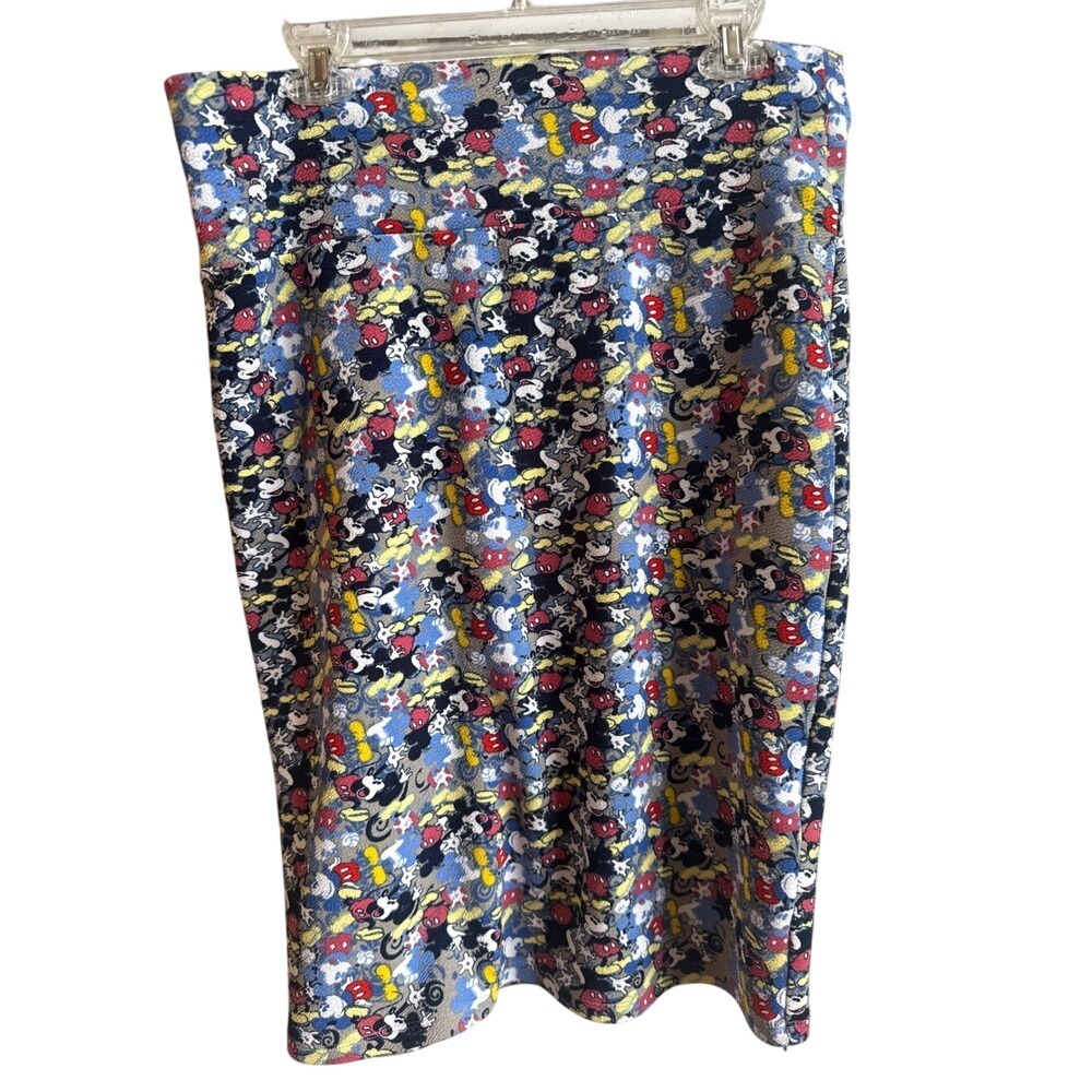 LuLaRoe Cassie Skirt XL Disney Mickey Mouse Print Pencil Stretch Knit Blue Multi